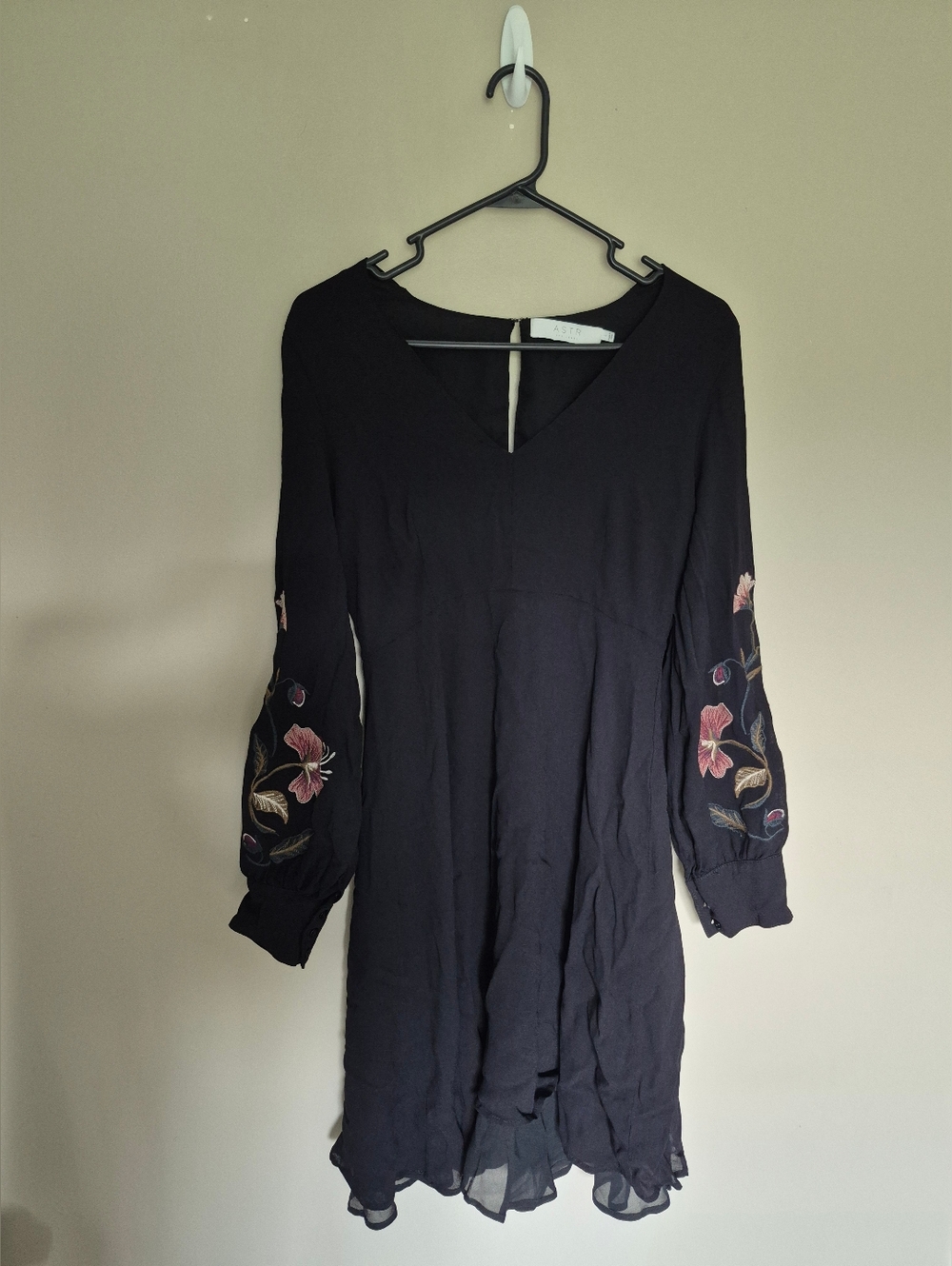 Black Floral Embroidered Long Sleeve Dress